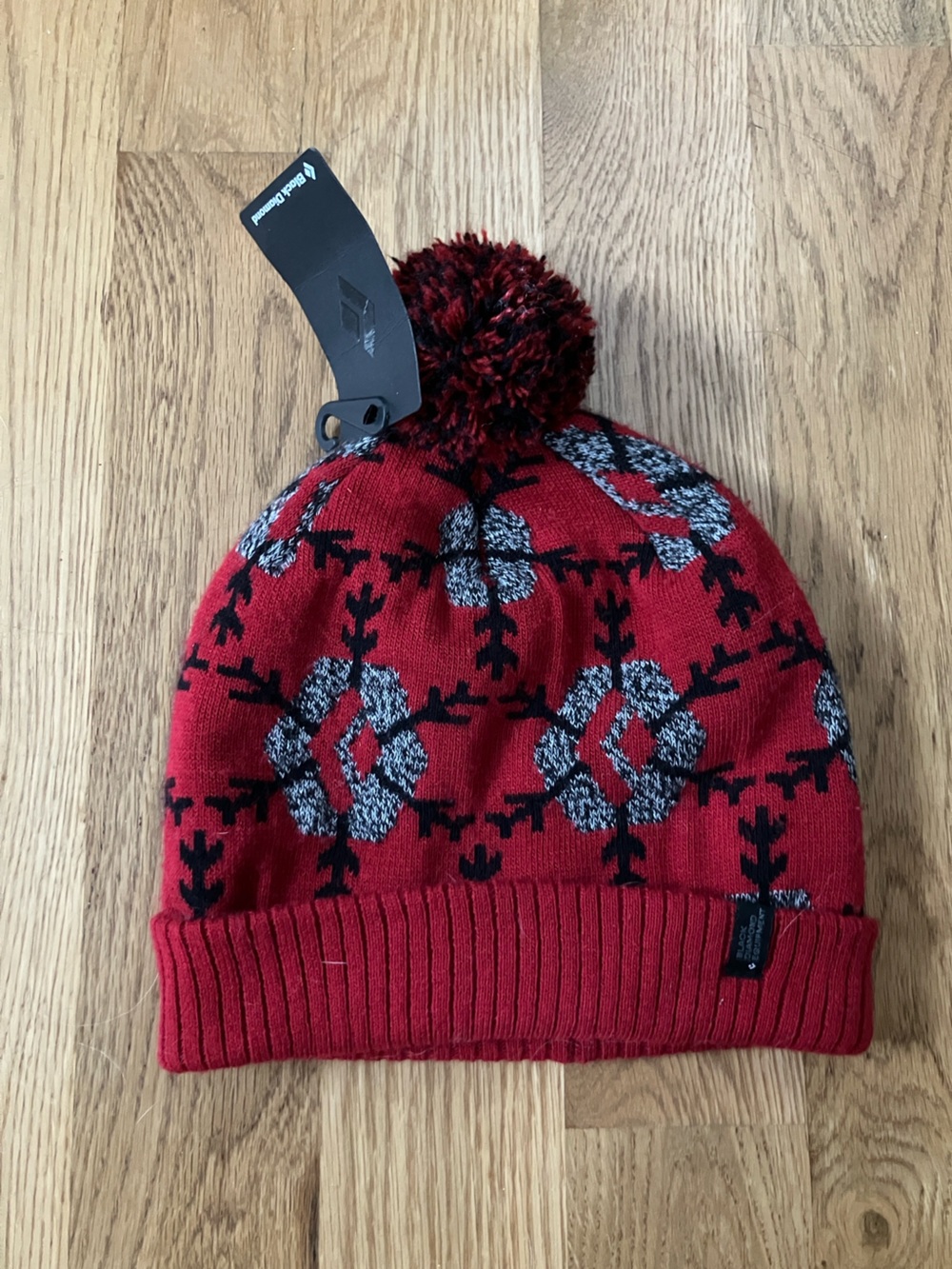 Black Diamond Red and Black Snowflake Pom Beanie